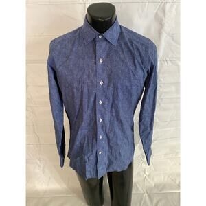 DAVID DONAHUE Men’s MEDIUM Blue 100% Cotton Button Up Long Sleeve Dress Shirt